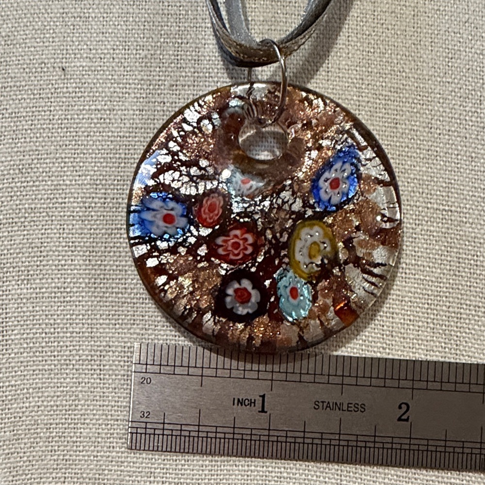 Millefiori Italian Glass Pendant with Gold and Silver Background “ - Picture 6 of 9